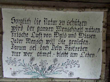 Sorglich die Natur zu schützen, wird der ganzen Menscheit nützen. Frische Luft von Wald und Wiesen, jeder Mensch will sie genießen. Drum sei doch Dein Bestreben, nur wer atmet - bleibt am Leben