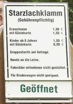 Eintrittspreise Strazlachklamm 2006 - 1,90 Euro pro Person