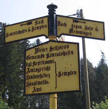 historischer Wegweiser Hettisried Kimratshofen