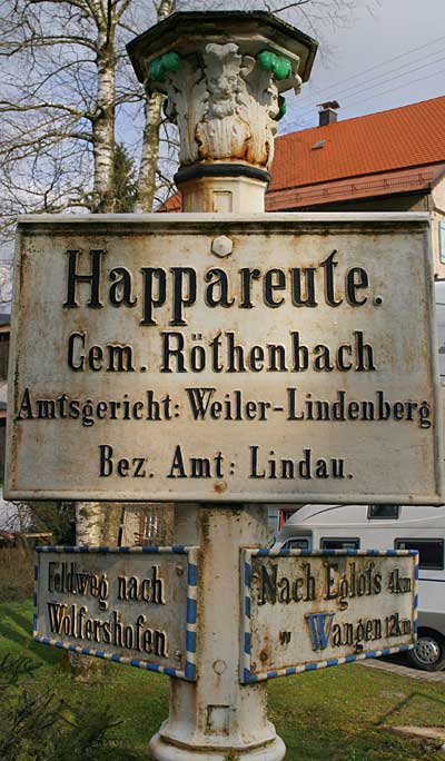 Altes Ortsdschild - Feldweg nach Wolfertshofen - historischer Wegweiser Happareute - Röthenbach 2008