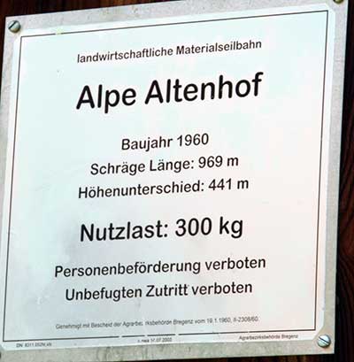 Alpe Altenhof - erbaut die Materialseilbahn 1960 und naach Hittisau geht es entgegengesetzt
