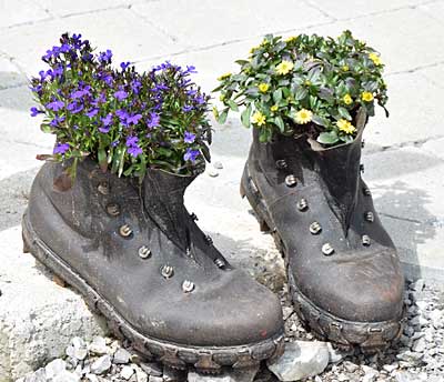 Ausgelatschte Bergschuhe - Eglofs Schaulings 2018 - Wanderschuh Blumen gesichert gegen Diebstahl