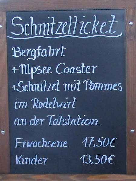 Das Schnitzelticket - da freut ich mich wie ein Schnitzel auf solche Preise - Alpsee Bergwelt mit Alpsee Coaster