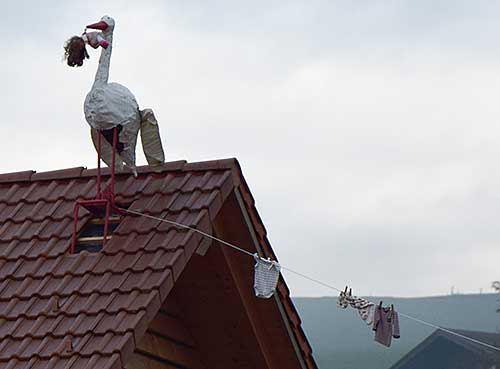 Der Storch bringt die Kinder und verkündet weithin diese Botschaft - Weiler 2016