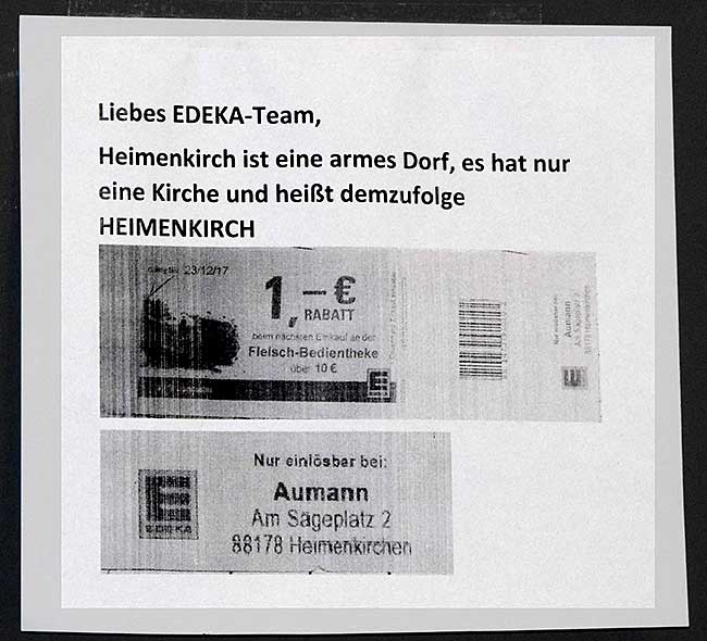 kauft man für 5 Euro ein, bekommt man einen 1 Euro Gutschein für den nächsten Einkauf über 10 Euro. Löst man diesen ein, weil man für 10.02 eingekauft hat, bekommt man einen Gutschein für einen Euro, wenn man beim nächsten mal für 20 Euro eingekauft hat. 14 Tage gültig