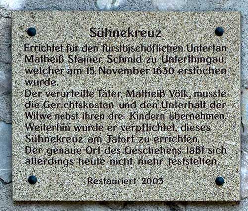 Sühnekreuz Biessenhofen - Mord 1630 , der Täter muss den Lebensunterhalt der Wite mit ihren 3 Kindern zahlen sowie das Kreuz aufstellen