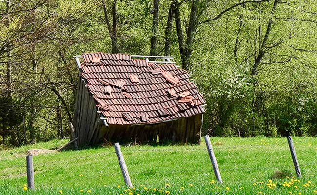 Zwischen Seeg und Ussenburg kann man diesen verfallenen Stadel sehen.