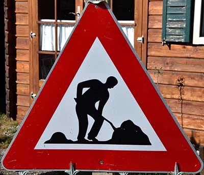 Verkehrszeichen Alt "Achtung Baustelle" Heimenkirch 2018