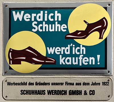 Werdich Schuhe werd'ich kaufen - Werbeschild in Wangen