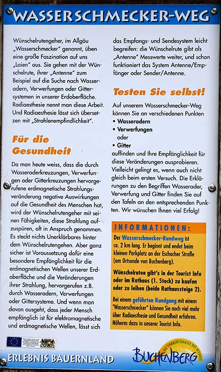 Wünschelrutengänger Wasserschmecker in Buchenberg -  strahlenempfindliche Menschen sollen hier reagieren - das Magnetfeld wird hier zur Strahlung erklärt 