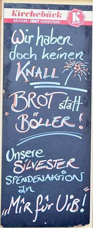 Kirchebäck Bad Hindelang - Wir haben doch keinen Knall - Brot satt Böller - Unterstützung für den Verein "Mir fir Uib" - übersetzt heisst das "Wir für Euch"