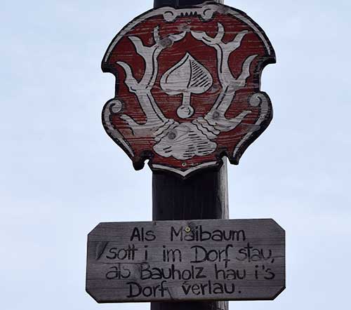 Der Bauholz Maibaum in Frankenhofen Mär 2019 an der Hauptstrasse