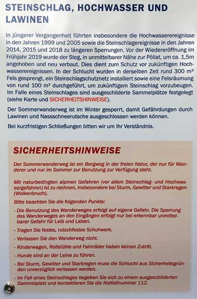 Wiedereröffnung Pöllatschliucht 2019 - immer noch Warnun g vor Steinschlag