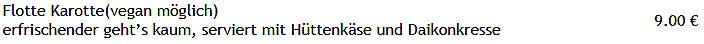 Speisekarte Schlosskeller im Rathaus Bad Hindelang - Flotte Karotte - auch vegan möglich