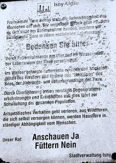 Isny Stadtweiher - Generelles "Füttern verboten" aller Tiere auf und an allen Gewässen