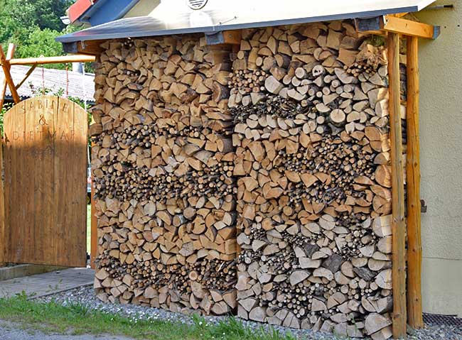 Bedarfsgerechter Holzstapel - Anzündholz - Feuerholz und Nachtholz (brennt lanngsaamer) - kann man jederezit holen - Urlau 2020