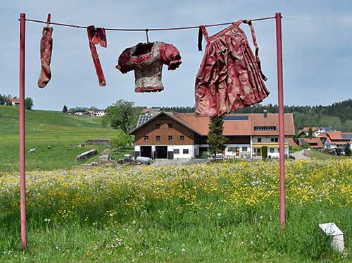 Skulpturenweg Maierhöfen - Blechdirnd am Ortseingang