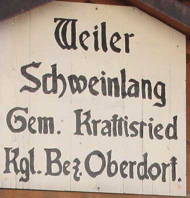 historisches Ortsschild vom Weiler Schweinlang - Kraftisried