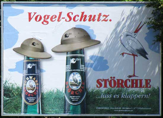 Pfaffenhausen Storchenbräu Bier praktiziert den Vogelschutz mit einer Abgabe an den LBV je Kasten Bier