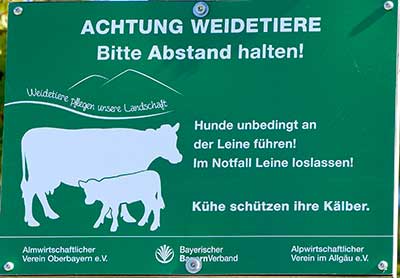 Achtung Weidetiere - Hunde an die Leine - kurz vor der Hörmoosalpe 2019 Man beachte den Unterschied Alm-Oberbayern und Alp-Allgäu