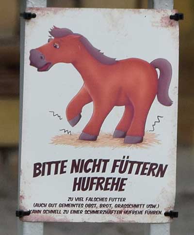 Füttern der Pferde strengstens verboten, führt zu Hufrehe - Barnstein ist Ortsteil von Wald im Ostallgäu
