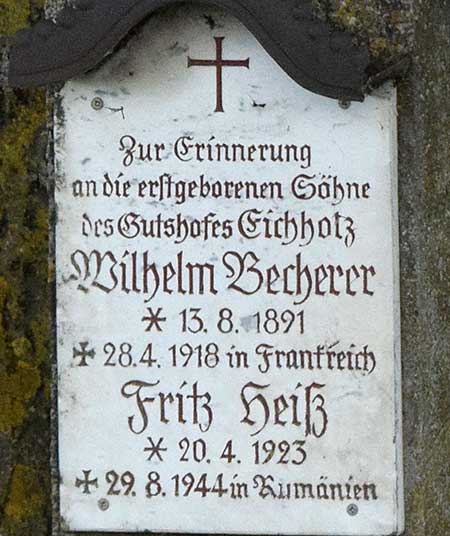 Kreuzung OA19 zwischen Käsers und Schrattenbach - 1.WK Toter Wilhelm Becherer in Frankreich, 2.WK Toter in Rumänien Fritz Hei