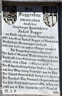 Jakob Fugger, Augsburg, baute im Kern von Memmingen einen sehr großen Fuggerbau. Mit Fuggergarten uam Schweizer Berg